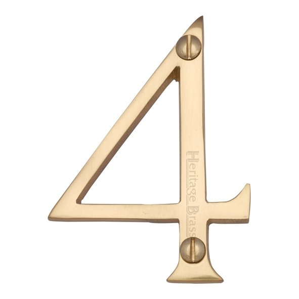 C1560 4-PB • 76mm • Polished Brass • Heritage Brass Face Fixing Numeral 4